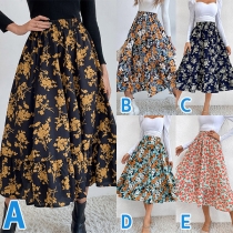 Fashion High Waist Printed A-line Skirt