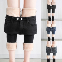 Fashion High Waist Slim Fit Plush Lining Pencil Pants Jeans