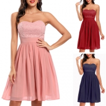 Sexy Strapless High Waist Solid Color Lace Spliced Party Dress