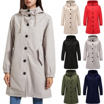 Fashion Solid Color Long Sleeve Hooded Waterproof Outdoor Jacket Windbreaker