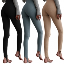 Fashion Solid Color High Waist Stretch Stirrup Leggings