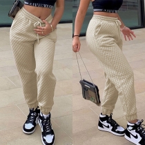 Casual Style Solid Color Elastic Waist Sports Pants