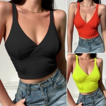 Sexy Backless V-neck Solid Color Slim Fit Sling Crop Top