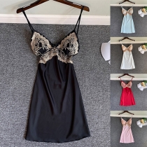 Sexy Backless V-neck Lace Spliced Sling Nightwear Dress