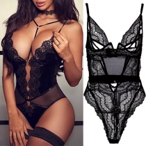 Sexy Backless V-neck Lace Spliced One-piece Sling Bodysuit