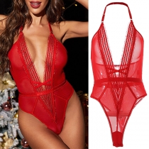 Sexy Backless Deep V-neck Solid Color Sling Bodysuit