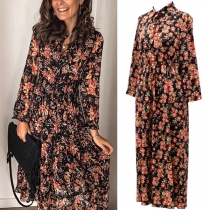 Vintage V-neck Long Sleeve Floral Printed Dress