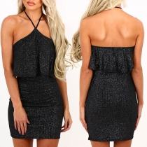 Sexy Bling-bling Ruffle Bodycon Halter Dress