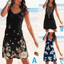 Bohemia Style Floral Printed Slip Dress