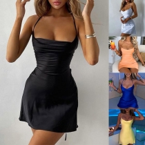 Sexy Solid Color Ruched Crisscross Slip Bodycon Dress