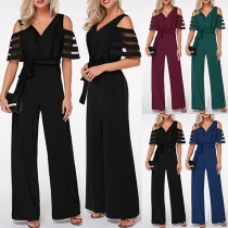 Mode Off-shoulder V-ringad Självknut Breda Ben Overall
