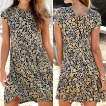 Bohemia Style Floral Printed Cap Sleeve Dress
