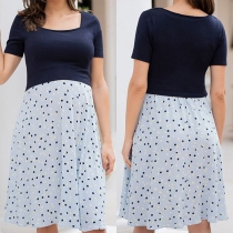 Fashion Contrast Color Dot Printed Short Sleeve Maternity Dress