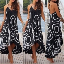 Bohemia stil blommig tryckt oregelbunden nederkant Halter Dress