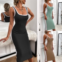 Casual Bodycon Klänning med Kontrastfärg