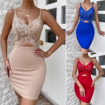 Sexy Lace Spliced Cutout Bodycon Slip Dress