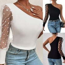 Sexig asymmetrisk skuren långärmad crop top