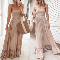 Sexy Smocked Ruffle Halter Maxi Dress