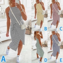 Fashion Stripe Printed Wrap Dress