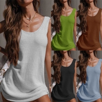 Fashion Solid Color Sleeveless Side Drawstring Tank Dress