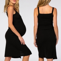 Fashion Solid Color Button Up Slit Slip Maternity Dress