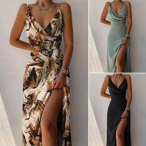 Sexy V-neck High Slit Slip Long Dress