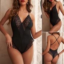 Sexy Lace Spliced Cross-criss Lingerie Bodysuit