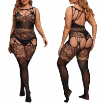 Sexiga Spetsiga Underkläder med Utskurna Detaljer – Jumpsuit Overall Strumpbyxor