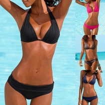 Sexig Halter Bikini Set i enfärgat mönster