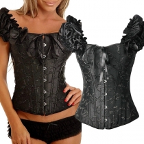 Sexy Jacquard Puffle Sleeve Corset Shirt