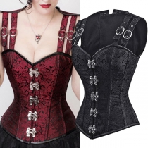 Romantiskt Vintage Sweetheart Jacquard-korsett med snörejustering