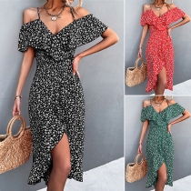 Sexy Floral Printed Ruffle Front Slit Slip Dress