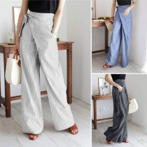 Elegant Vertical Stripe Printed Wide-leg Wrap Pants