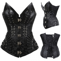 Vintage Gothic Style Jacquard Lock Lace-up Corset