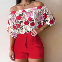 Set Batwing Sleeve Body och blommiga shorts