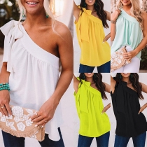 Sexy Solid Color Self-tie One-shoulder Shirt