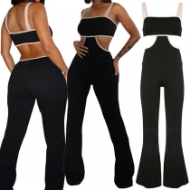 Sexy Contrast Color Cutout Wide-leg Cami Jumpsuit