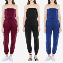 Sexy Solid Color Strapless High-waist Jumpsuit