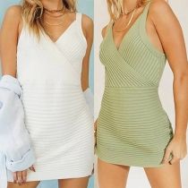 Fashion Solid Color V-neck Sleeveless Bodycon Dress