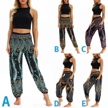 Casual Bohemian Style Floral Printed Loose Pants for Yoga and Dancing
