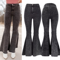 Vintage Mid-rise Old-washed Flare Gray Denim Jeans