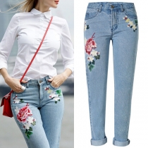 Mode Rose Broderi Höga jeans jeans