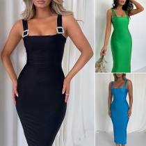 Fashion Solid Color Rhinestone Bodycon Dress