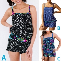 Fashion Dot Printed Floral Printed Tankini