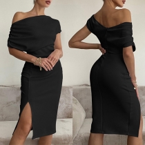 Sexig bodyconklänning i solid färg med axelbandslös design och självknut - reminföring