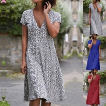 Fashion Polka Dot Printed V-neck Short Sleeve Dress