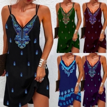 Casual Floral Printed V-neck Slip Dress