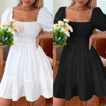 Fashion Solid Color Backless Back-tie Bowknot Backless Tiered Dress