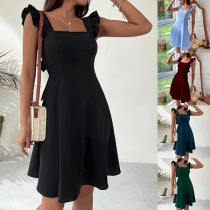 Fashion Solid Color Ruffle Backless Back-tie Dress