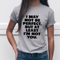 Casual Solid Color Letter Printed Round Neck Short Sleeve Shirt
